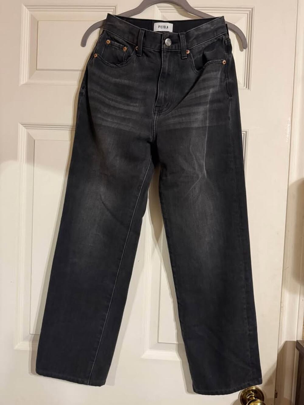 Pistola Charlie High Rise Straight Jeans Washed Charcoal Black Size 25